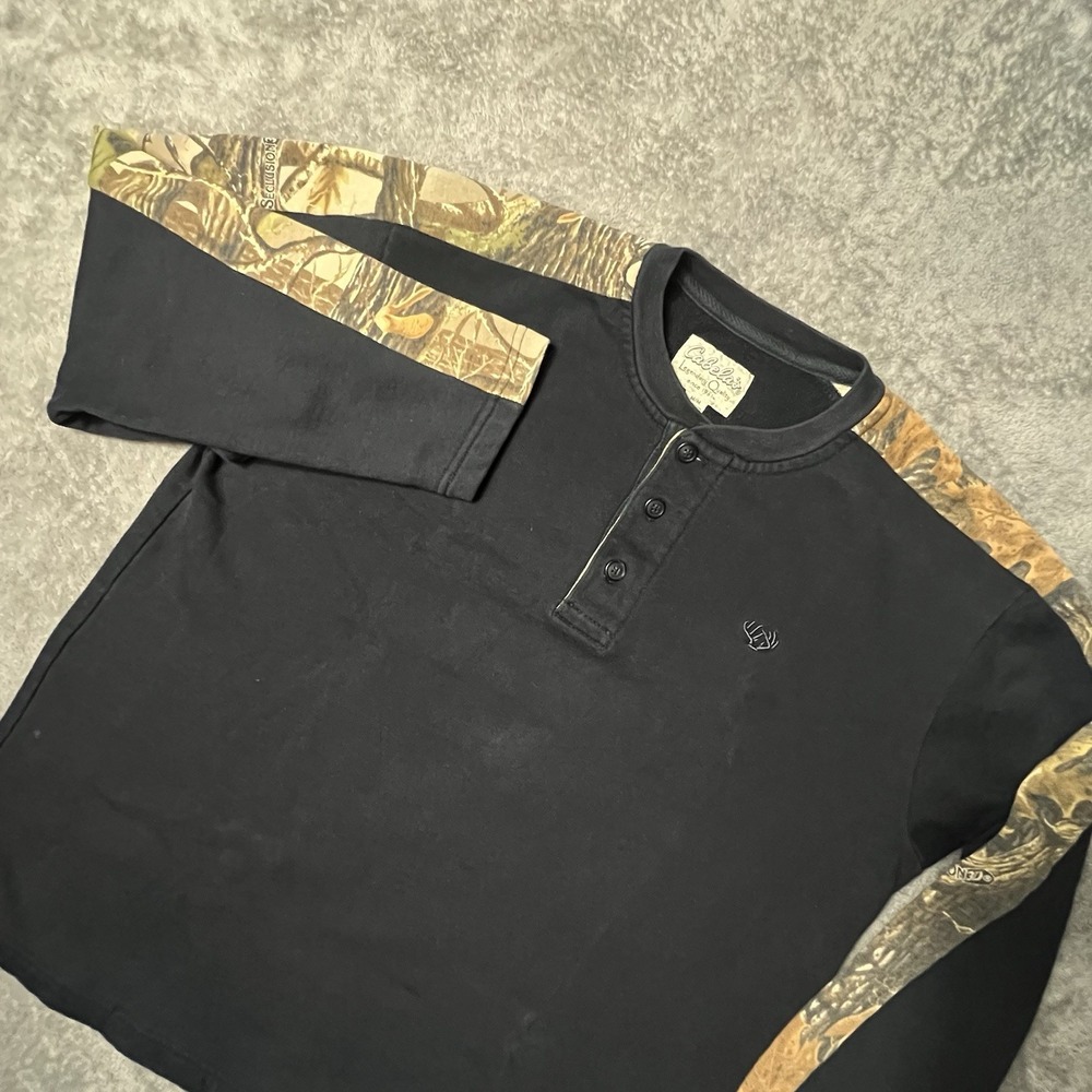 Cabelas Pullover Men M Thick Camo Long Sleeve Hunting Outdoors Button